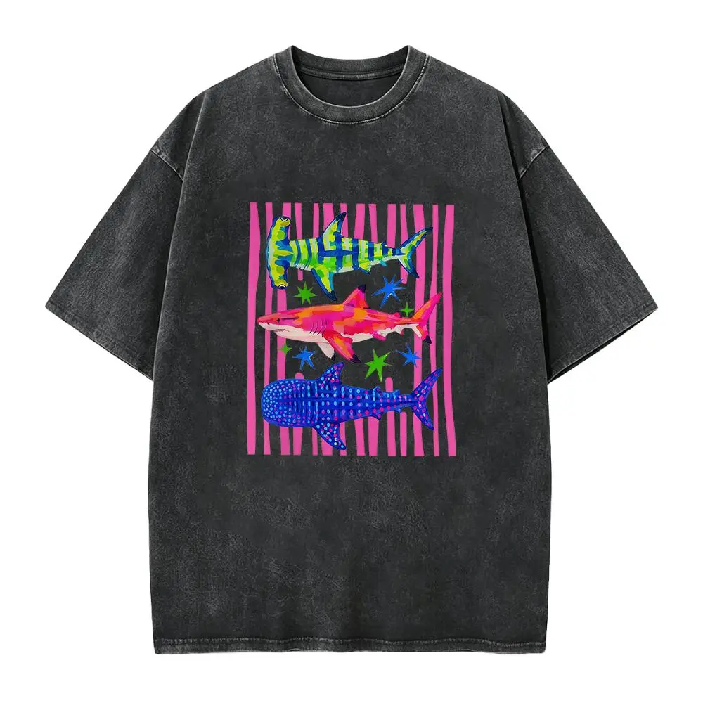 Whale Shark Neon Summer Shirt, White Hammerhead Ocean Animal Tee