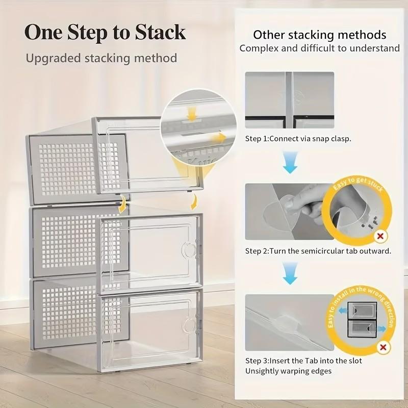 12-Piece Stackable Shoe Storage Containers, Transparent Front Design, Breathable Material, Ideal for Sports Shoes & High Heels