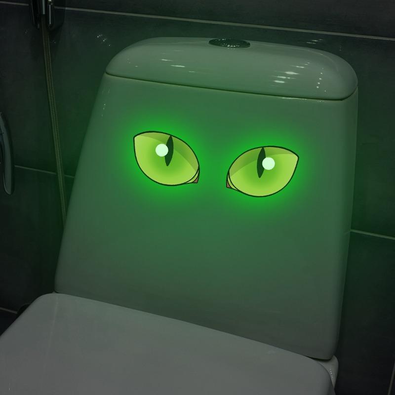 2pcs Creative Night Light Eye Bathroom Toilet Stickers, Waterproof Wall Decals, Holiday Decor, Seasonal Home Decoration, One-Time Use