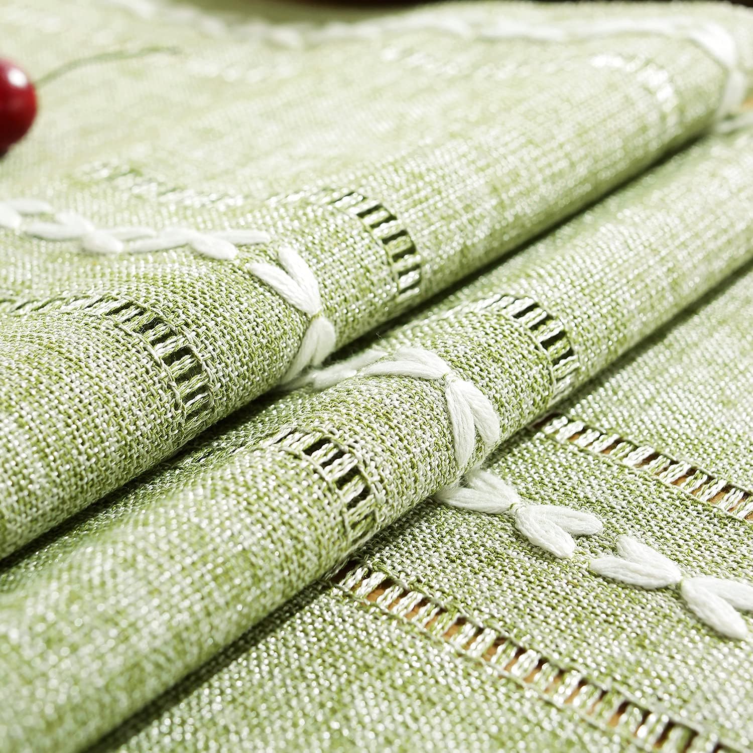 Rustic Farmhouse Style Linen Table Runner, Boho Handmade Tassel Embroidered, 48 Inches Long, Holiday Party, Christmas, Dining Decorations