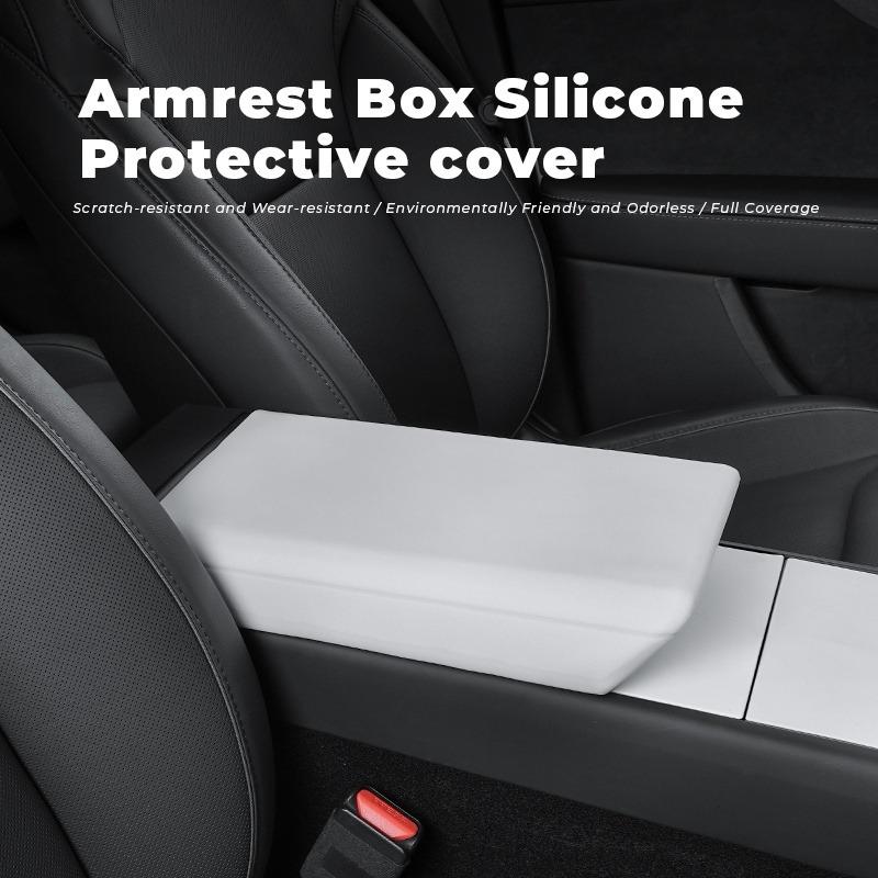 Custom Fit Molded Square Silicone Center Console Cover - Painted Clip-On Flip Top Protector for Tesla Model 3 Highland, Model Y Juniper, Durable, Anti-Scratch, Water Resistant Car Armrest Storage Accessory for Effective Interior Protection