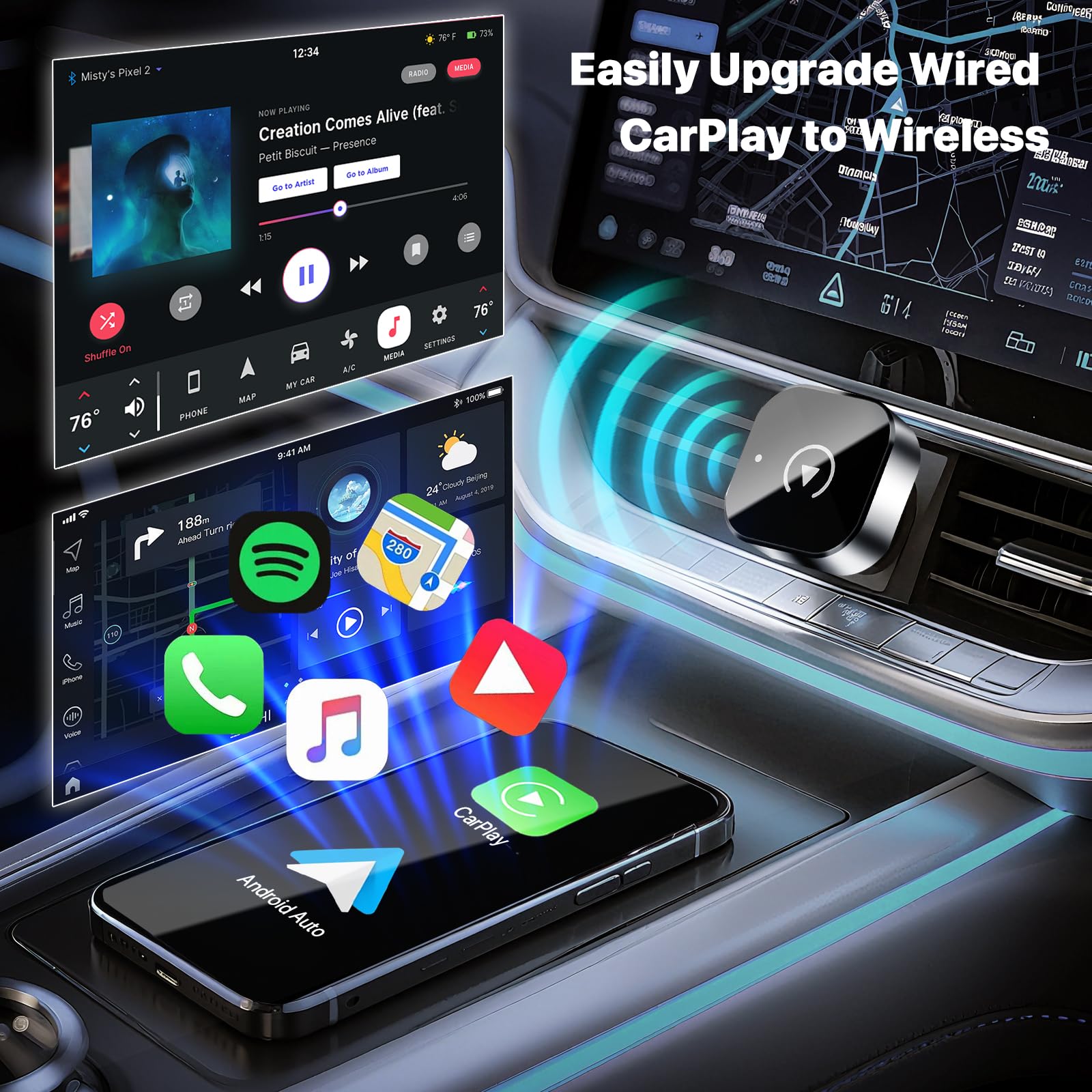 2026 Wireless CarPlay Adapter for Apple,for Android, Upgrade Wired to Wireless, Mini USB-C/Type-C Design, Plug and Play, No Delay Bluetooth+WIFI Stable Connection Car Play for iPhone, with Web App and OTA Updates