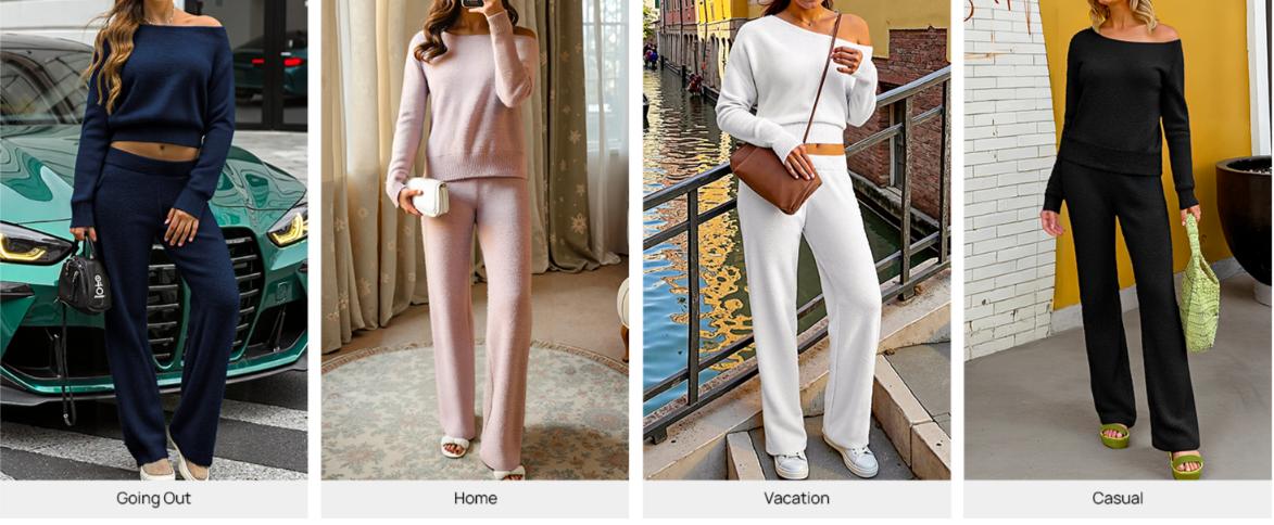 MEROKEETY Women's Fall Pajama Set Fuzzy Fleece 2 Piece Loungewear Off Shoulder Sweater Tops Wide Leg Pants Matching Outfits