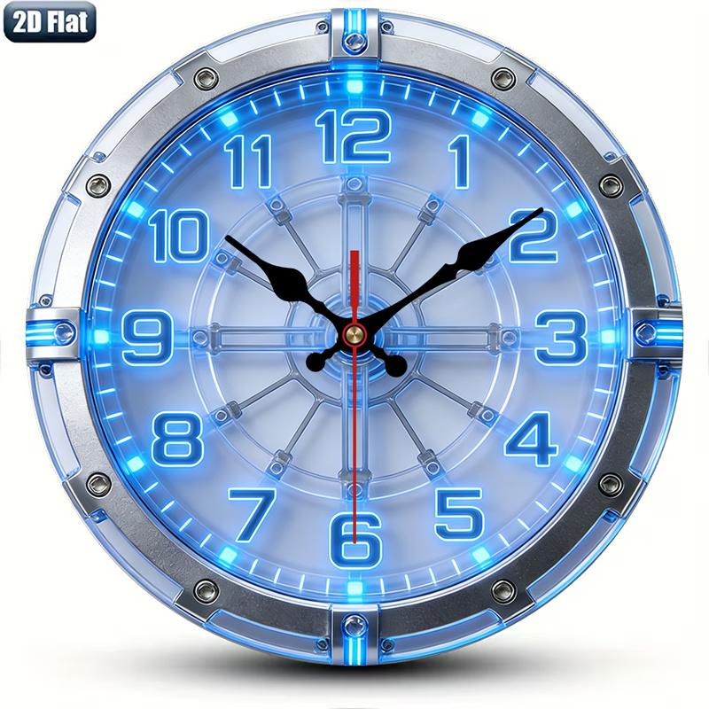 1pc 2D Flat Technology and Mechanical Theme Wall Clock | Silent Decorative Clock, Creative Design, Suitable for Bedrooms, Living Rooms, Offices, 25/30 cm (Without AA Batteries)