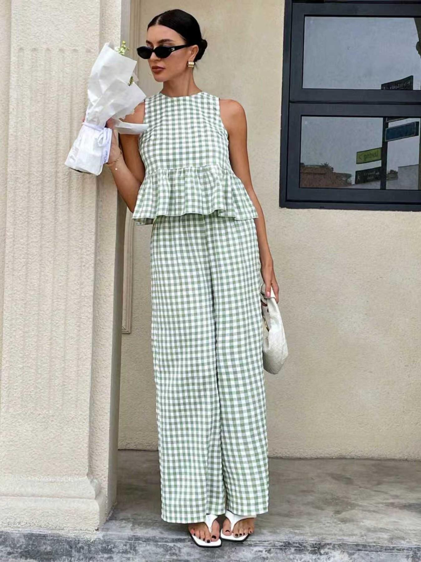Women's Casual Sleeveless Top + Striped Pants Set, Sleeveless Matching Sets, Womenswear, Summer Wear, Perfect for Spring Festival/spring Break, Comfortable Daily Use Nk-0001-726