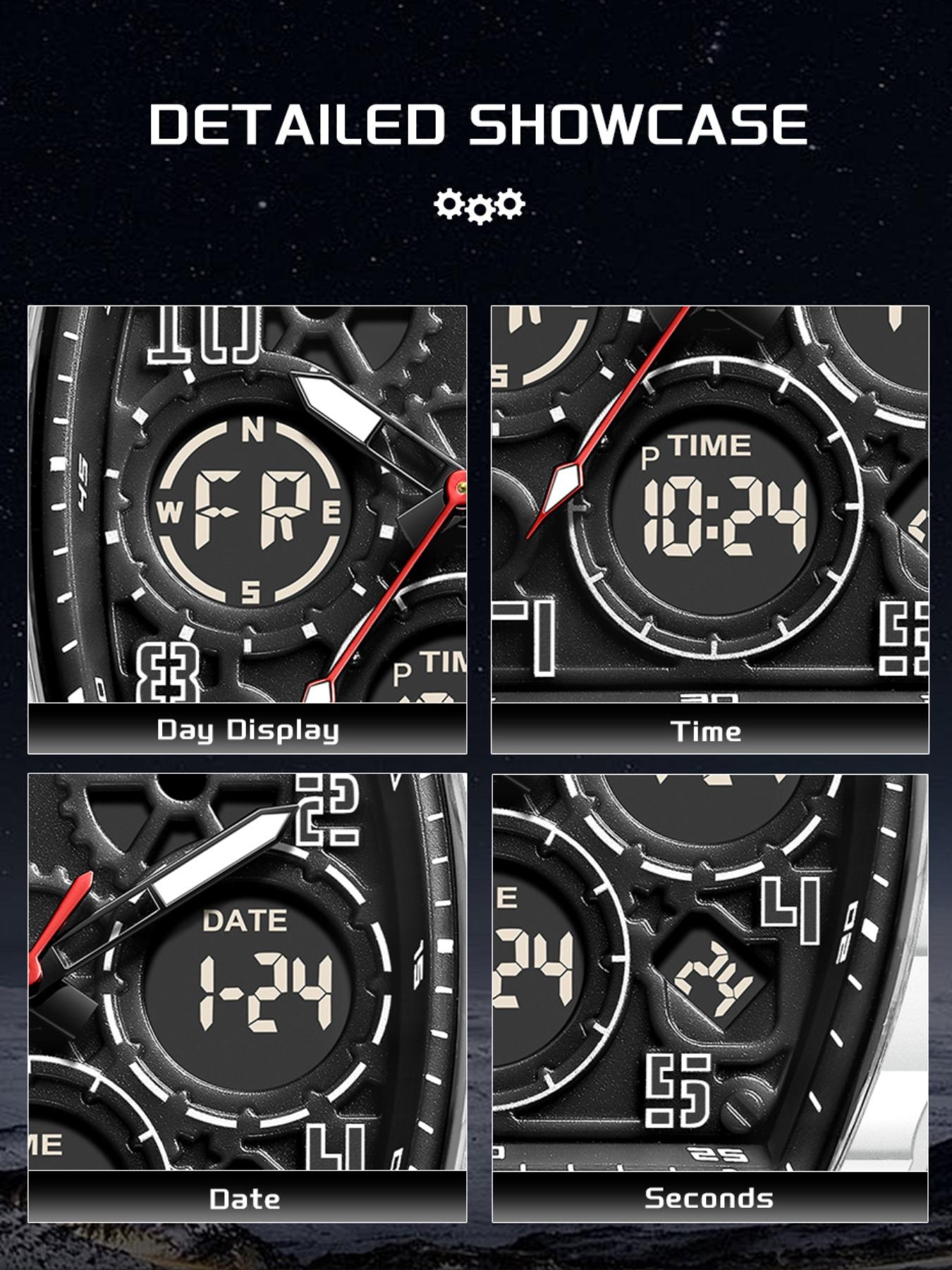Foxbox Sporty Dual Display Wristwatch for Men & Women, Analog-Digital Quartz Movement, Blue Band, Perfect Gift for All Seasons