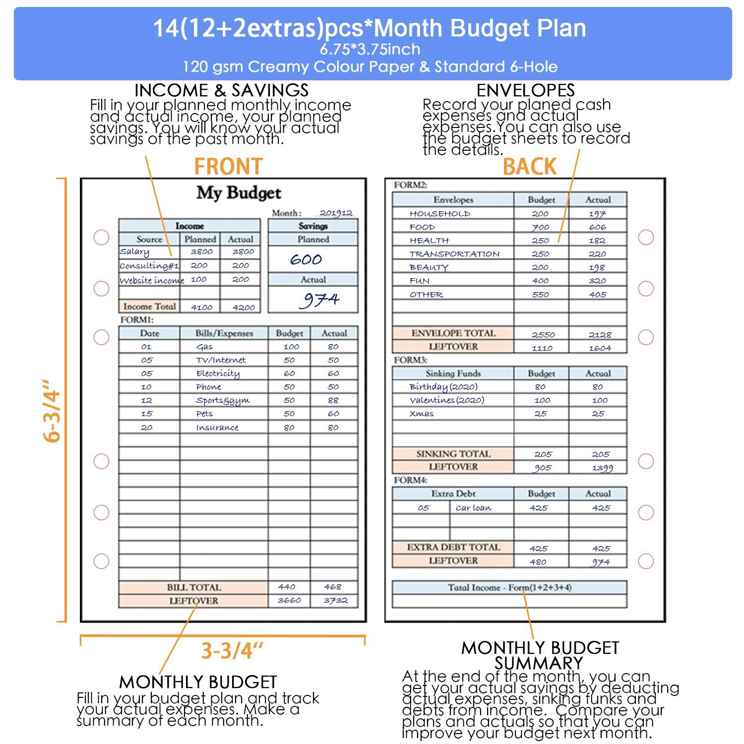 82pcs Budget Planner Refill Weekly Monthly Inserts 6 Hole Personal Size A6 6.75"x3.75" Budget Binder Refill Cash Envelope System Wallet Money Envelope Budget Sheets Expense Tracker Finance Planner Savings Organizer Bill Tracker Budgeting Notebook