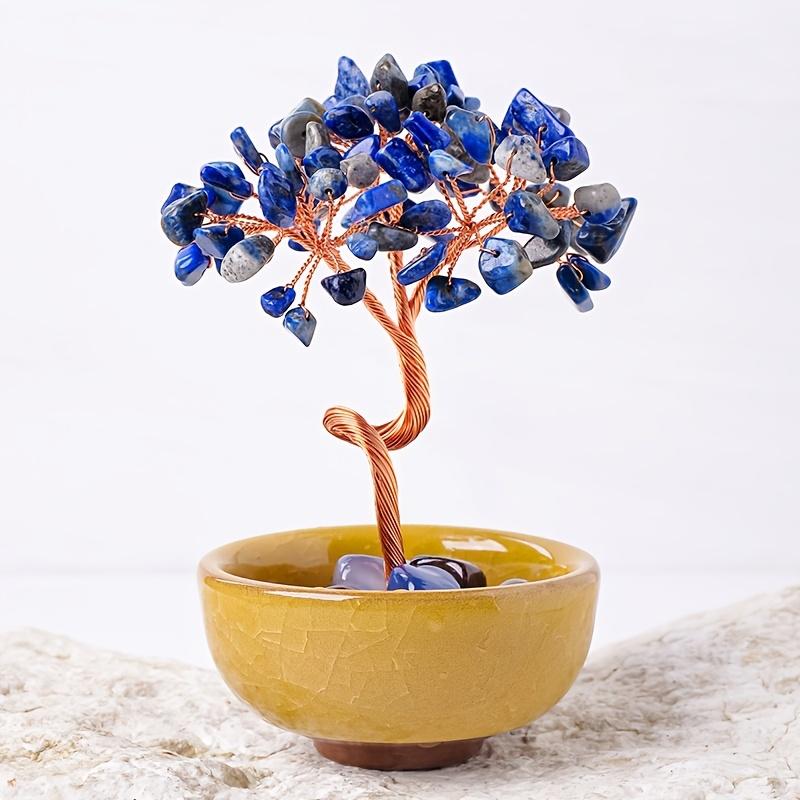 1 Piece Natural Crystal Pebble Treasure Pot Tea Cup Base Crystal Tree Citrine Money Tree Home Ornament Craft Artificial Wealth Tree