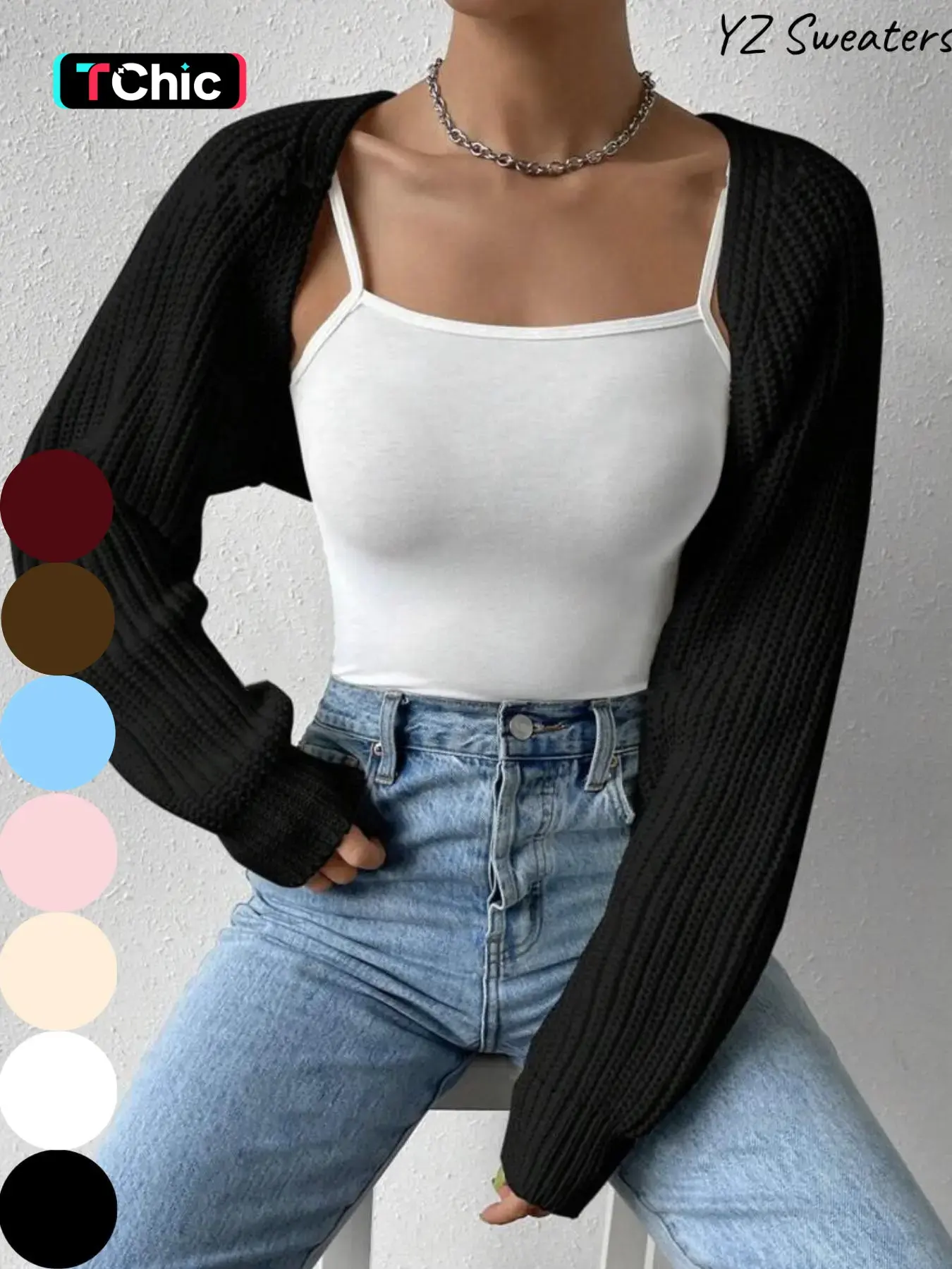 Women's Solid Long Sleeve Open Front Crop Cardigan, Casual Solid Knit Cover Up for Daily Wear Holiday Vacation, Ladies Outerwear Clothes for All Seasons