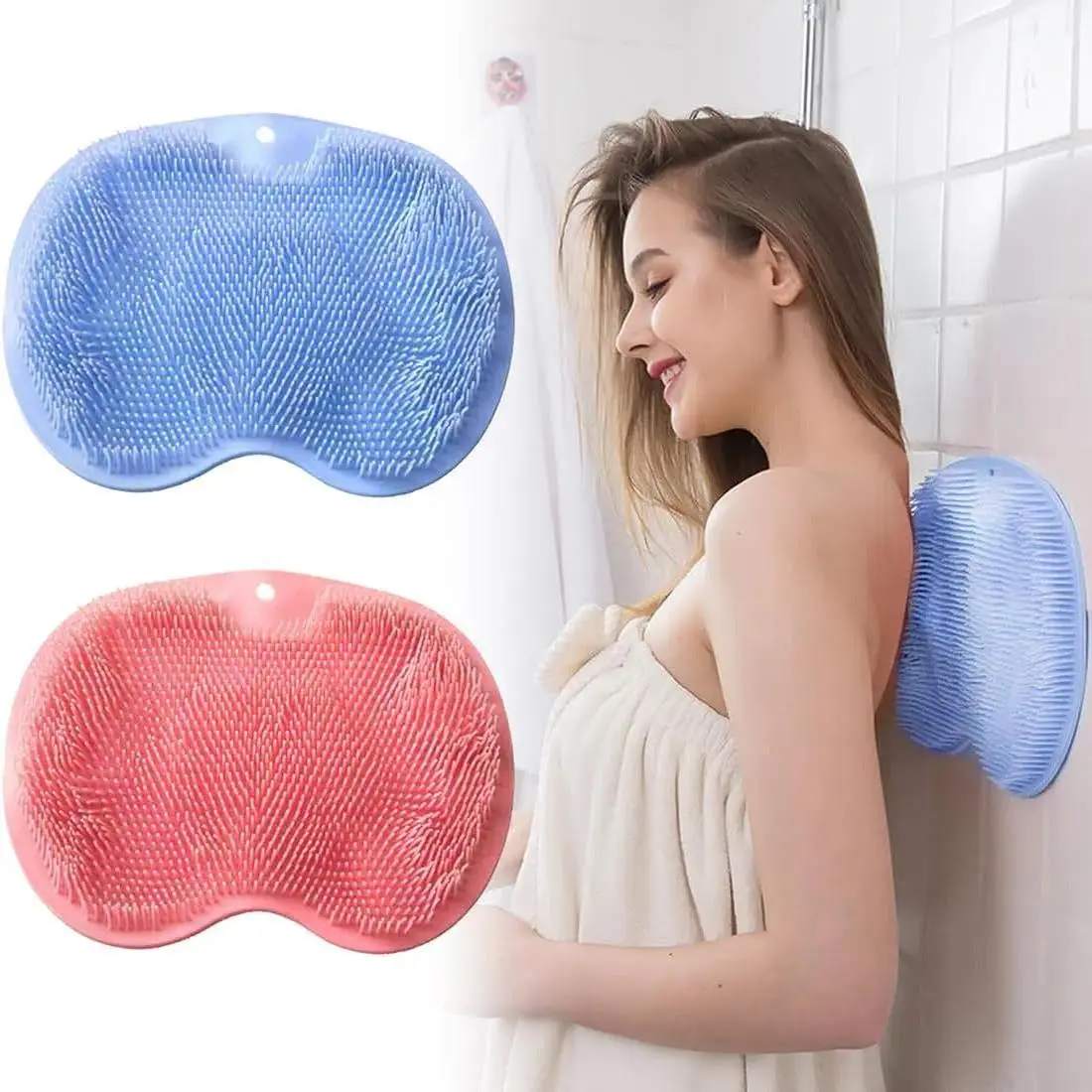 Silicone Foot Scrubber for Shower, Back Scrubber Mat with Suction Cups, Exfoliating Body Massager Pad for Deep Cleaning, Dead Skin Remover, Spa Bath Accessories for Feet & Body, Blue