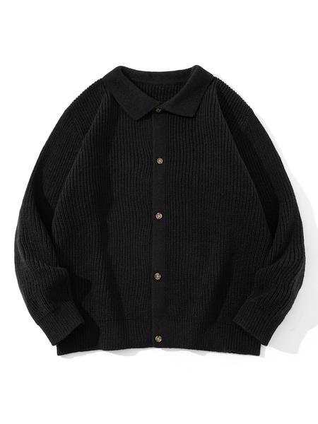 Autumn Winter Thick Knit Sweater Coat, Casual Unisex Cardigan, Lapel Long Sleeve Polo Shirt, Moderate Fabric, Fitted Style