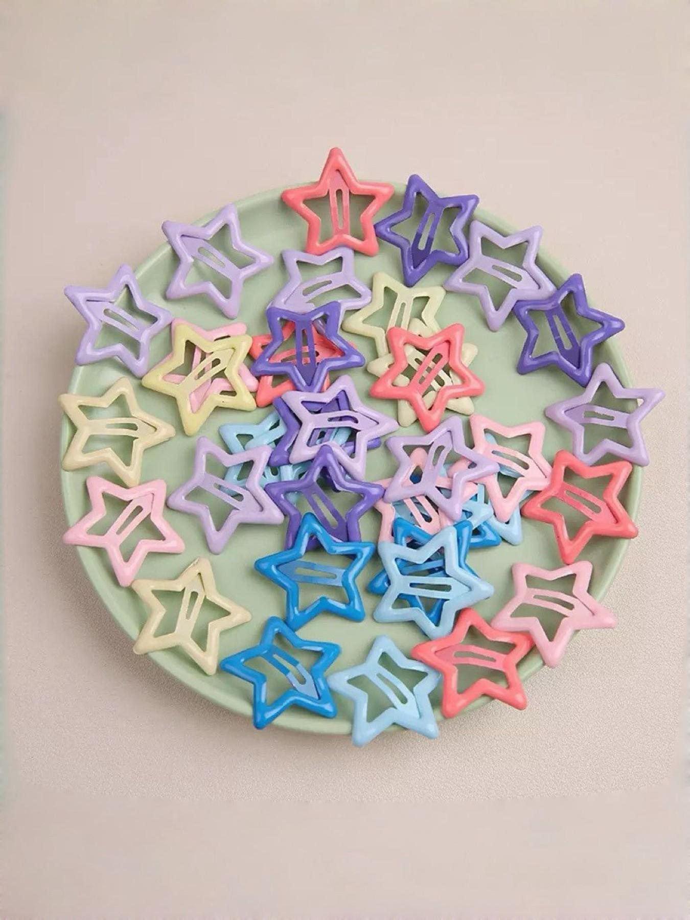 Star-Shaped Hair Clips Set of 10, Trendy Macaron Colors, Perfect for Music Festivals & Daily Use, Adorable Accessories