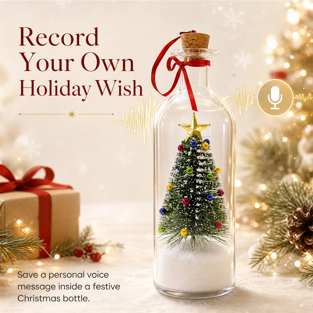 Recordable Christmas Tree Ornament - Voice Recording Glass Bottle with Playback, Snowy Scene, Holiday Decor for Home Table, Audio Gift Toy