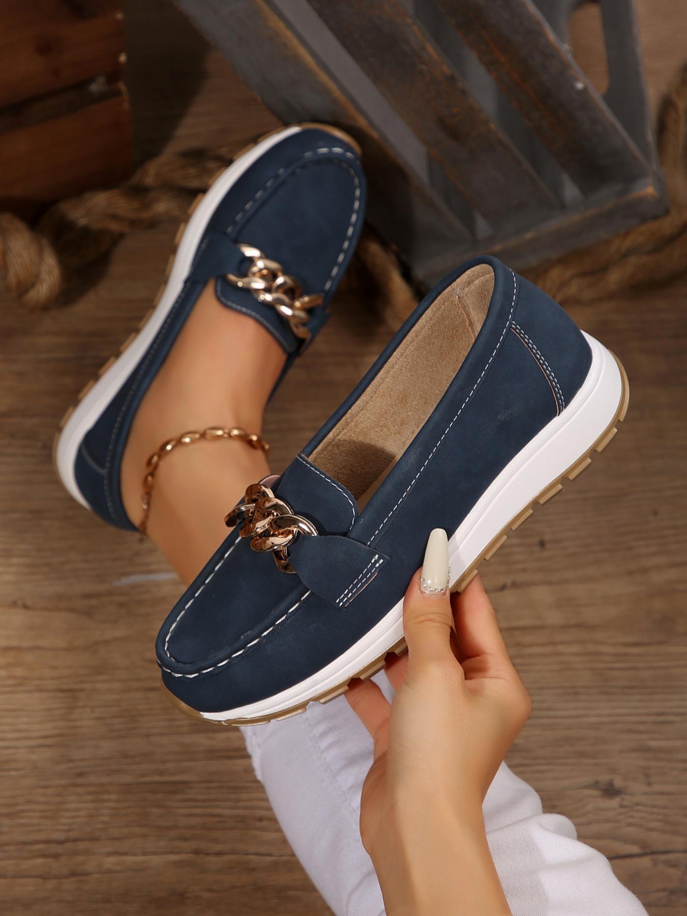 Women's Fashionable Chain Decorated Slip on Loafers, Casual Comfortable Soft Sole Shoes for Daily Wear, Trendy All-match Sneakers for Women & Girls