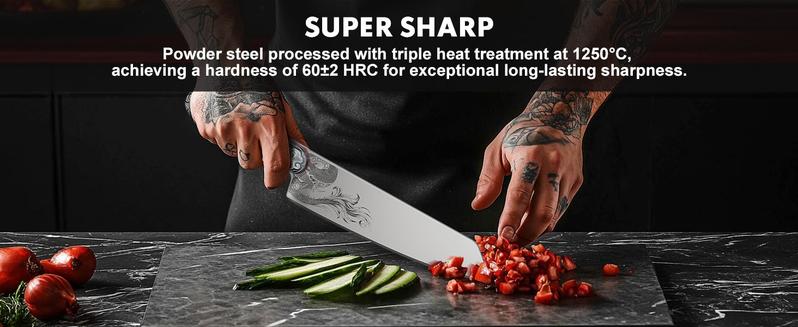 「 Luxury Gift 」ZDF-905 Powder Steel Chef Knife 8 Inch, Ultra Sharp Japanese Kitchen Knife, Full Tang Professional Chef Knife with Dragon Engraving, Interchangeable Handles，Purism Series Outdoorfun