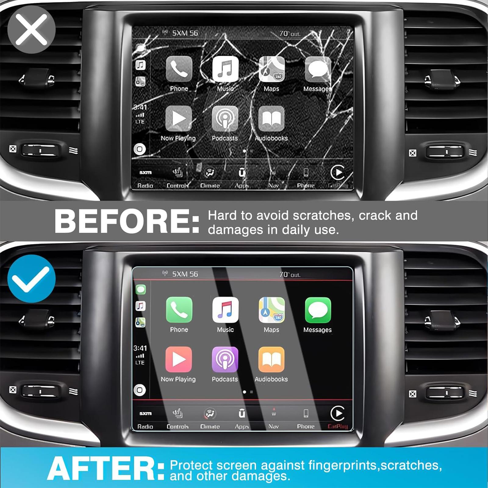 Canvcle 2Pack Screen Protector for 2013-2023 Dodge Ram 1500 2500 3500 8.4-Inch Touch Display 9H Tempered Glass Anti-Fingerprint Durable Car Radio Protection