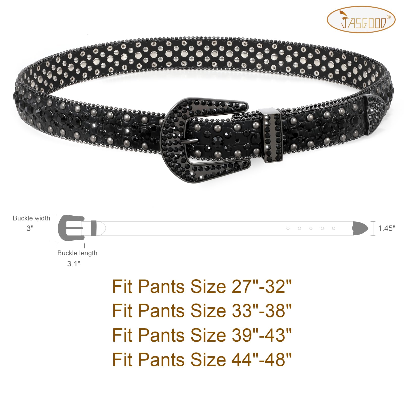 JASGOOD Women and Men Ladies Weatern Cowgirl Cowboy Bling Belt Rhinestone Belt for Jeans Pants Dress