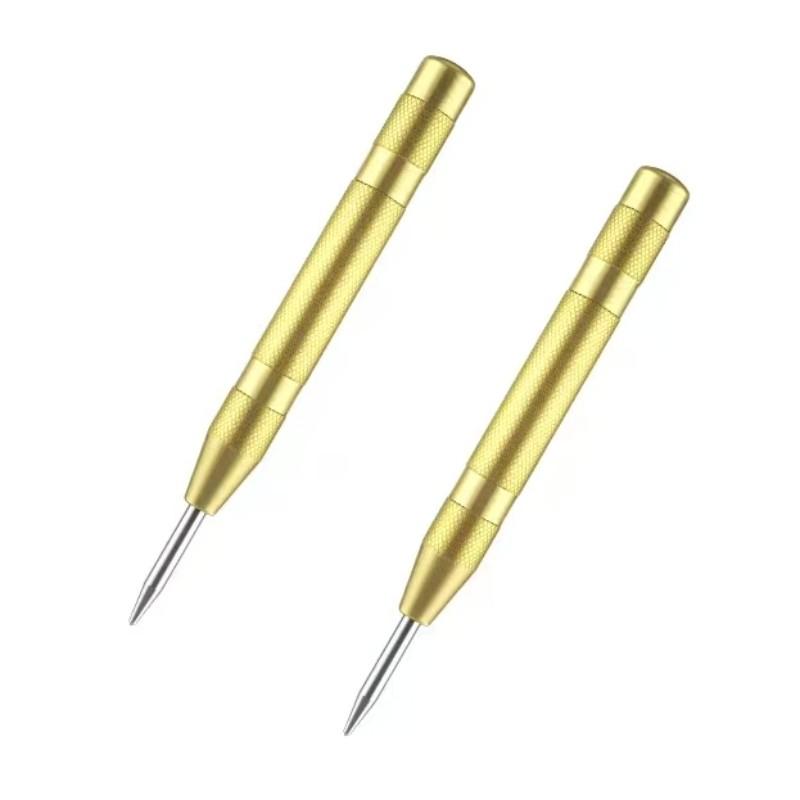 1pcs Automatic Center Punch Tool with 2 Extra Drill Bits, 5 Inch Steel Spring Hole Puncher, Adjustable Tension, Rust Proof, Polished Round Head, Hand Tools