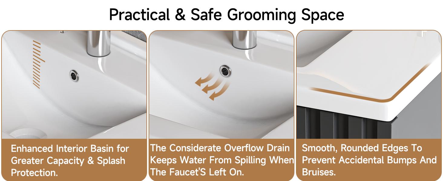 【SPOTLIGHT DAY】ONBRILL Bathroom Vanity with Sink Combo, Floating Bathroom Vanity with 2 Fluted Drawers & Metal Handle, Modern Wall Mount Storage Cabinet with Ceramic Integrated Sink for Small Space