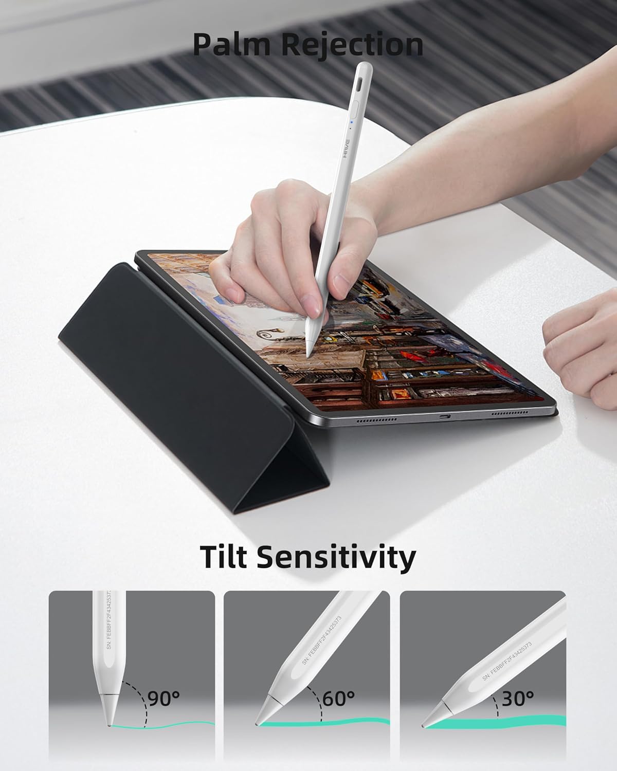 HIWE Anti-Lost Stylus Pen for iPad 2018-2025 Find My Support Tilt Sensitivity Magnetic Shortcuts Fast Charge 10H Battery 3 Replaceable Tips HIWE Anti-Lost Stylus Pen for iPad 2018-2025 Find My Support Tilt Sensitivity Magnetic Shortcuts Fast Charge 10H Battery 3 Replaceable Tips