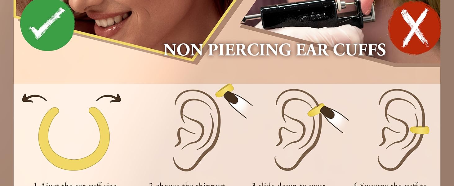 3Pcs Ear Cuff No Piercing for Women Gold Ear Cuff Earrings Silver Clip on Hoop Earring Adjustable Cartilage Helix Earring Hypoallergenic Fake Piercings Earrings Stack for Sensitive Ear