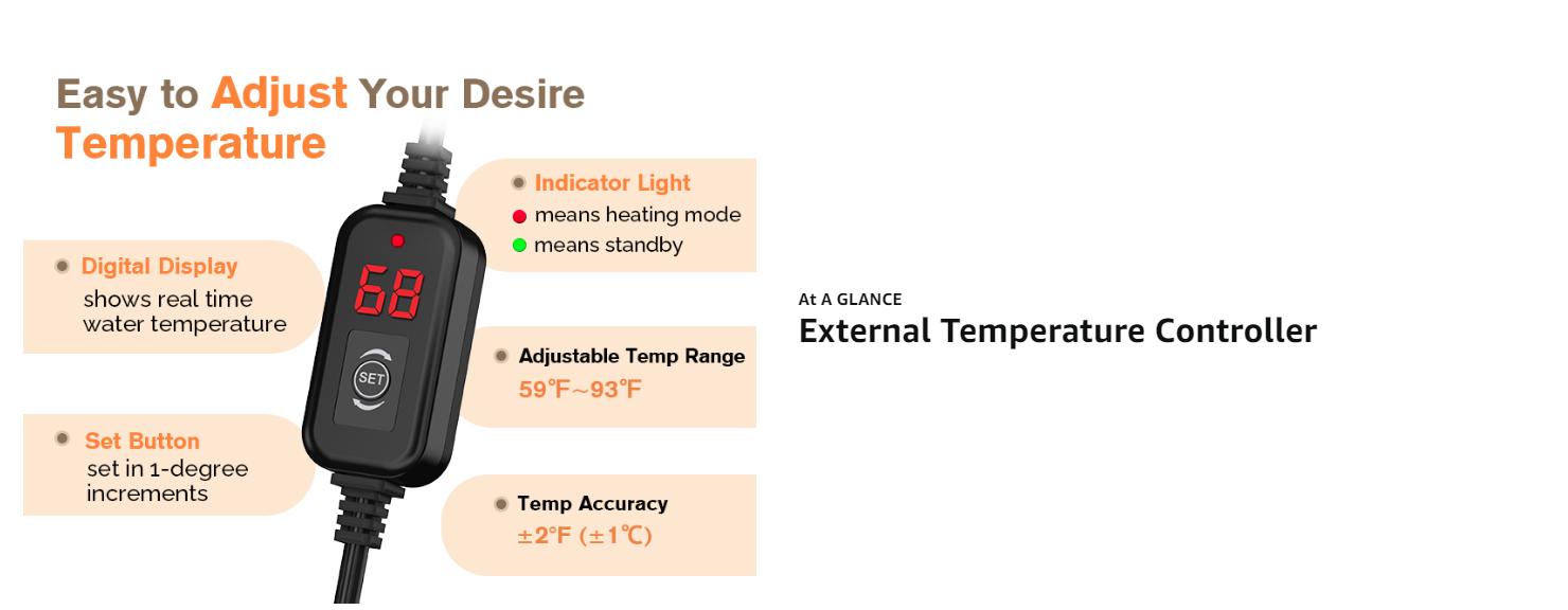 hygger Mini Fish Tank Submersible Heater 20W/75W for 1 -15Gallons Desktop Betta Aquarium Heater with Digital Display Controller Adjustable Temperature