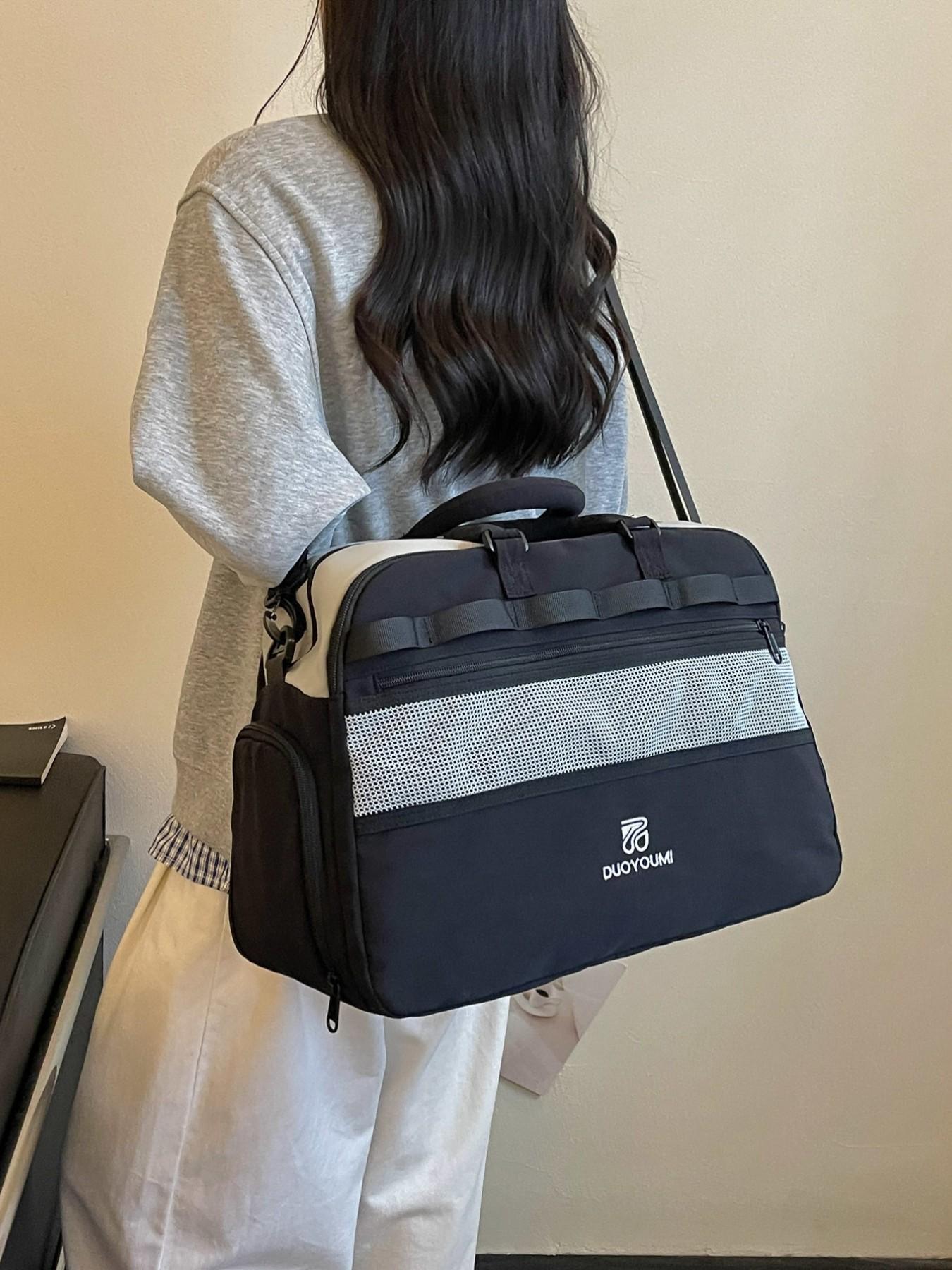 Large Capacity Travel Duffel Bag, Lightweight Waterproof Nylon, Zippered Compartment, Mesh Pocket, Detachable Shoulder Strap, Versatile Use, Hand Luggage Bag, Travel Duffle Bags