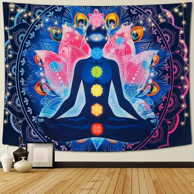Neon,Nature,Bohemian,Sun,1 Piece 7 Chakra Symbol  -Indian Figure Mandala Art Backdrop,Witchy Boho Hippie Home Decoration,Colorful Artistic Banner for Yoga Studio  Hanging Wall Decor  decor leopard room decor stuff for your room cheap bedroom tapestry deco