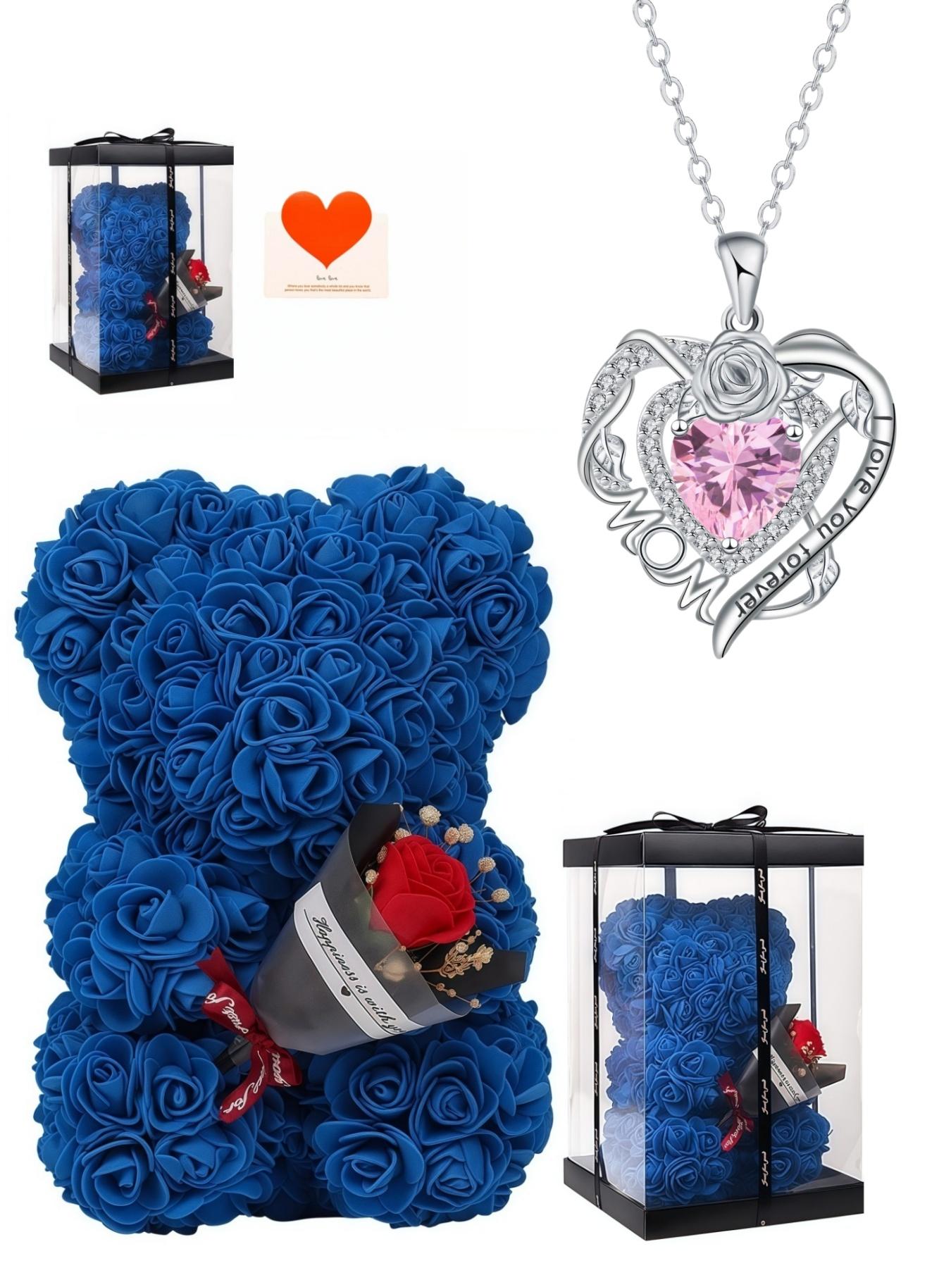 Rose Heart Forever Mom Original heart-shaped rose pendant, luxury premium gem necklace.Paired with a preserved rose & teddy bear jewelry gift box.Perfect mysterious gift for festivals, birthdays, Valentine's Day, Mother's Day and Christmas.