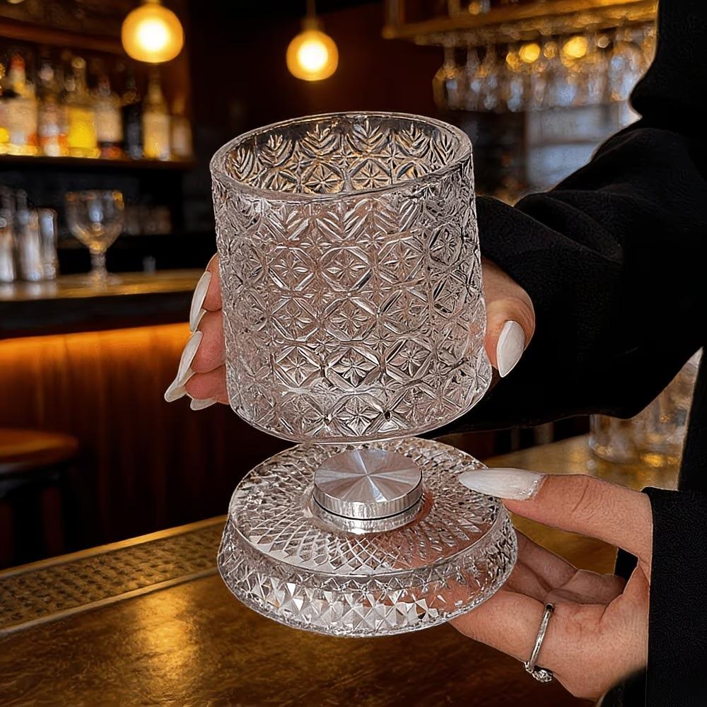 9oz 360° Rotatable Whiskey Glass LED Light Up Base Carved Crystal Tumbler for Party Wedding New Year Gift