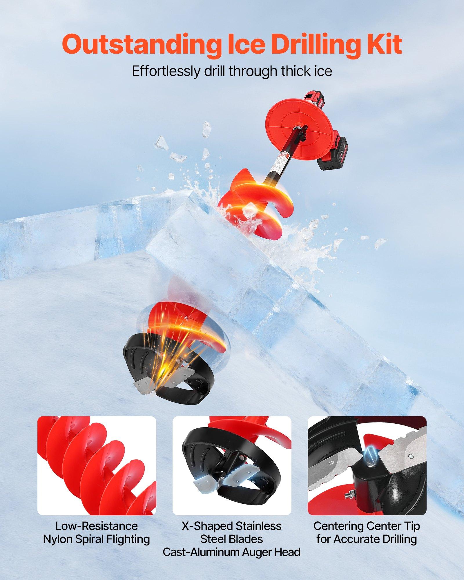 fathersdaygift  VEVOR Ice Auger Drill Bit, 8in Diameter 39in Length, Cordless Nylon Ice Fishing Augers With Extra 13.4in Extension Rod, Drill Adapter, Top Plate and Blade Guard