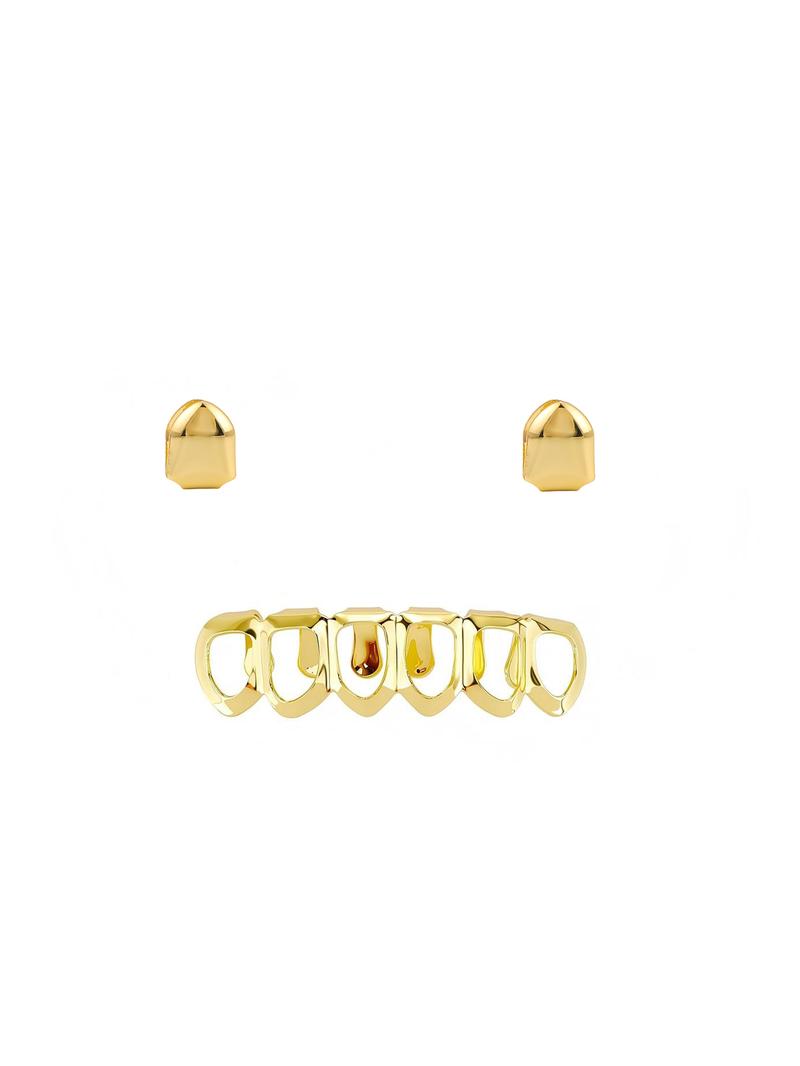 CRUSH CR 18K Gold Plated Tooth Caps, Half Grillz and Tooth Gems Set, Gold and Silver Options, Perfect for Hip Hop Concerts, Club Nights, Casual Streetwear, Daily Outfits and Music Festivals