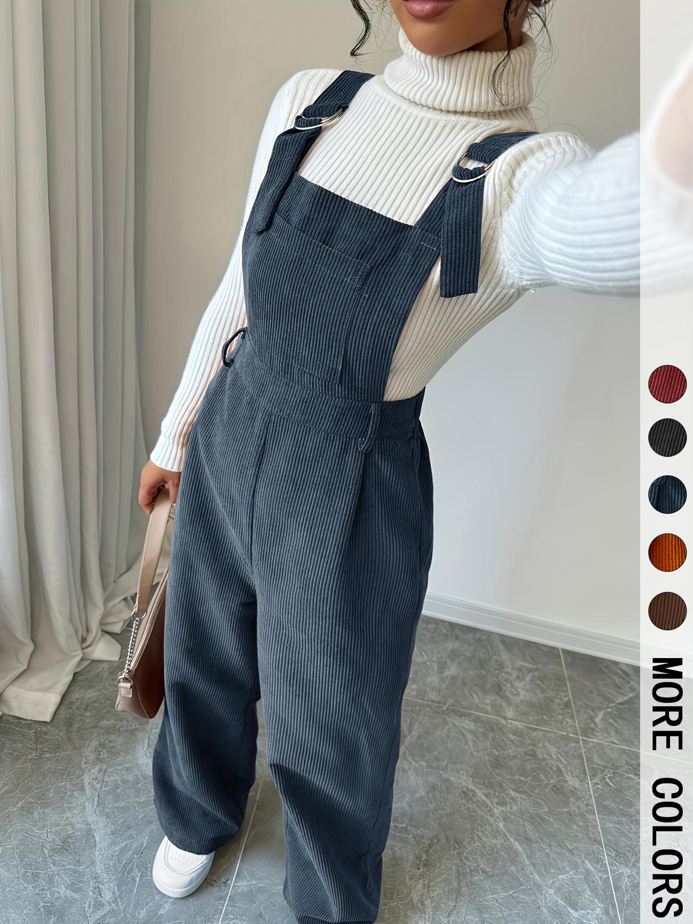 Women's Casual Woven Jumpsuit Overalls with Adjustable Straps, Button Front Design, Fitted Style for Fall & Winter Seasons