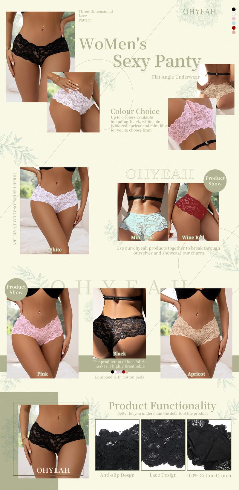 Women's Solid Sexy Lace Panty Lady Soft Comfortable Fabric Breathable Knicker for Daily Wear Womenswear Christmas Wedding Night