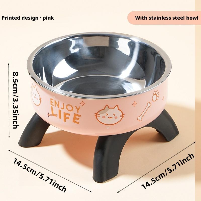 Cat High-Heeled Bowl Neck Protection, Pet Stainless Steel Bowl, Anti-Slip Non-Tip Dog Bowl, Durable Feeding Dish for Pets
