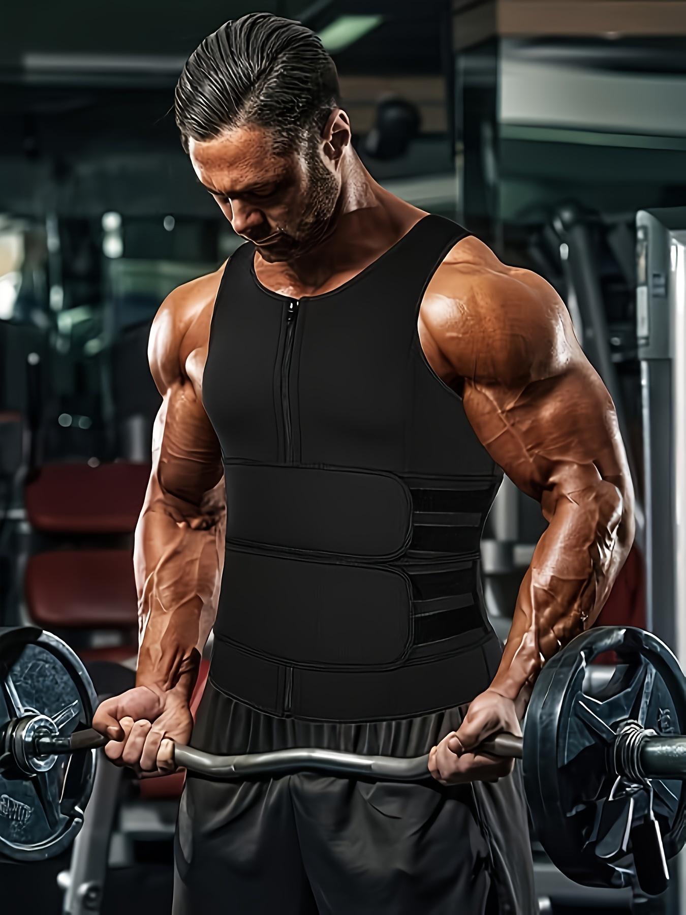 Sauna Vest, Double Belt Sauna Vest Waist Trainer, Men Body Shaping Waist Trainer Gym Fitness Breathable Sweat Abdominal Shaping Tank Top Muscle Sports Compression Workout Apparel