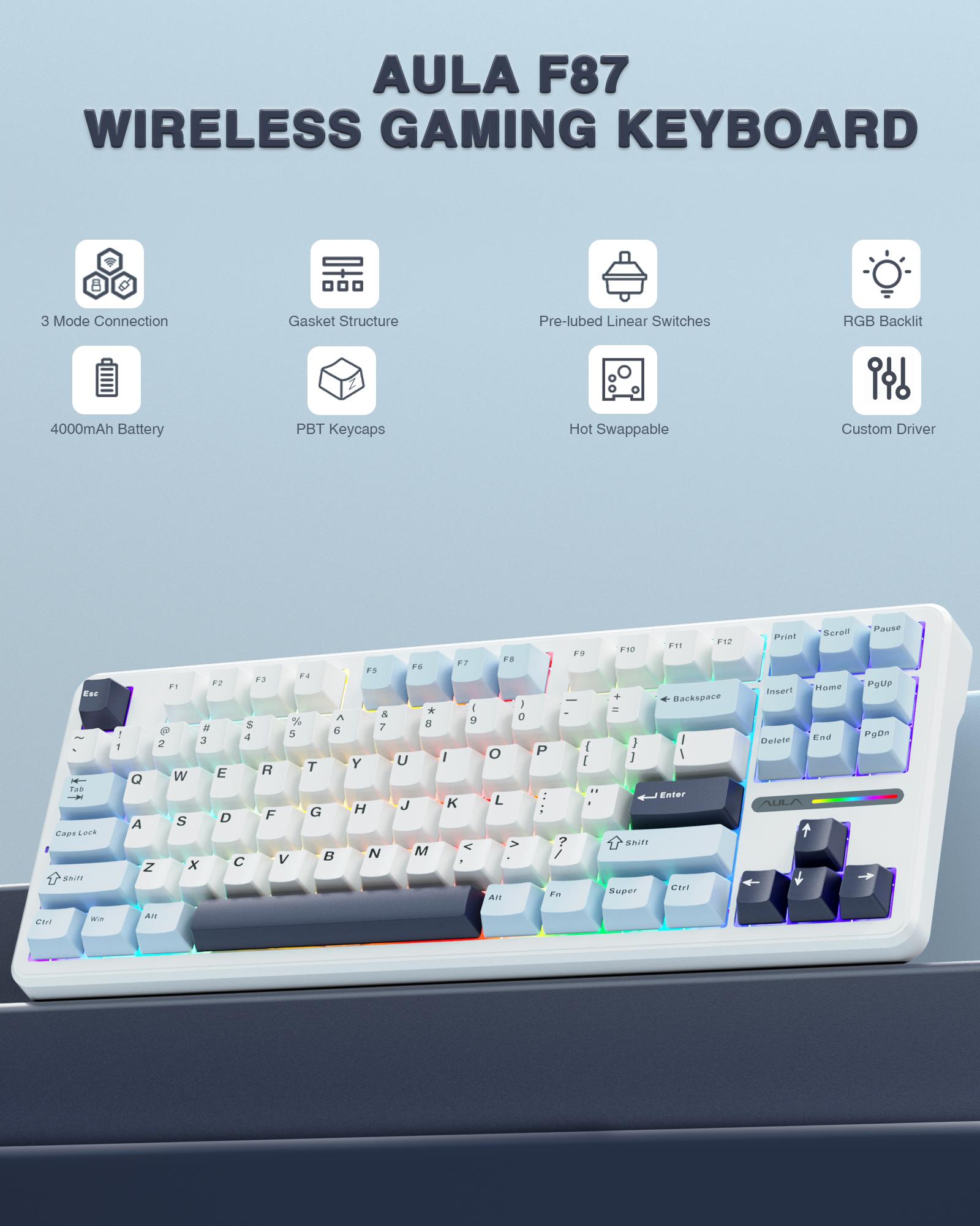 AULA F87 Wireless Mechanical Keyboard,75% TKL Custom Hot Swappable Keyboard,Gasket Mount Gaming Keyboard with PBT Keycaps,Pre-lubed Greywood Switches,2.4GHz/USB-C/BT5.0 RGB Backlit Mechanical Keyboard TikTokShopfalldealsforyou AULA F87 Wireless Mechanical Keyboard,75% TKL Custom Hot Swappable Keyboard,Gasket Mount Gaming Keyboard with PBT Keycaps,Pre-lubed Greywood Switches,2.4GHz/USB-C/BT5.0 RGB Backlit Mechanical Keyboard TikTokShopfalldealsforyou