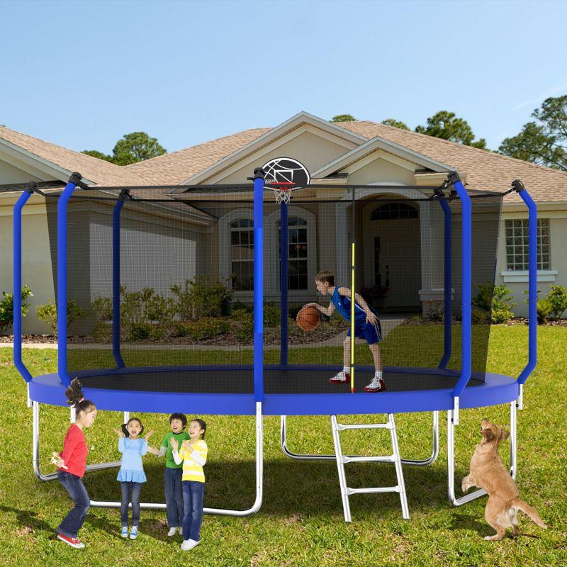 BLUE PLAYGROUND REGULAR TRAMPOLINE WITH LADDER&BASKETBALL HOOP BLUE PLAYGROUND REGULAR TRAMPOLINE WITH LADDER&BASKETBALL HOOP