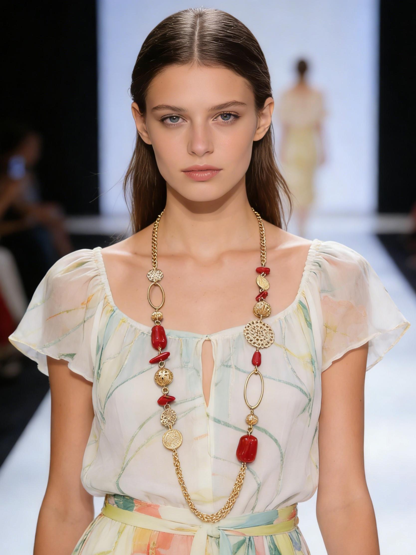 Vintage Style Bohemian Sweater Chain Necklace, Creative Floral Metal Link, Multicolor Resin Beads, Long Durable Design