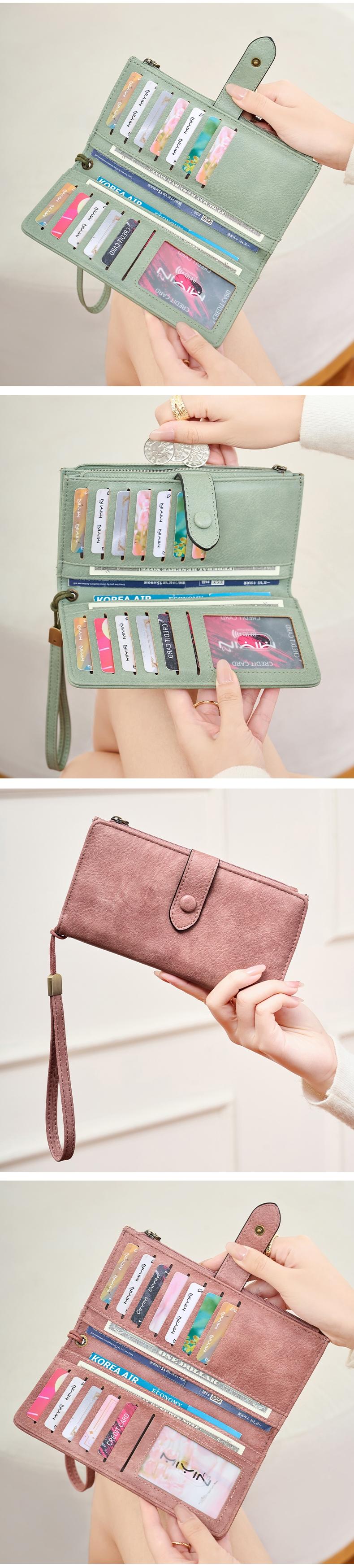 Women's RFID Blocking Wallet, Dual-Fold Zipper Coin Pouch, Wrist Strap, ID Window, Compact Durable Design, Fashion Accessory, Casual Trendy Wallet, RFID Blocking Purse