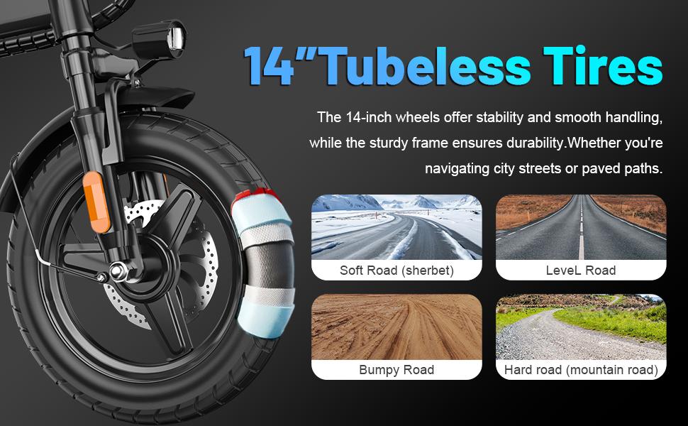 E14 Urban Folding Electric Bike 1000W – Extended Range up to 45 Miles | 14" Tubeless Tires, Dual Disc Brakes | UL Certified, Puncture-Resistant Battery, 12-Month Warranty, Lightweight 30KG, Easy Storage