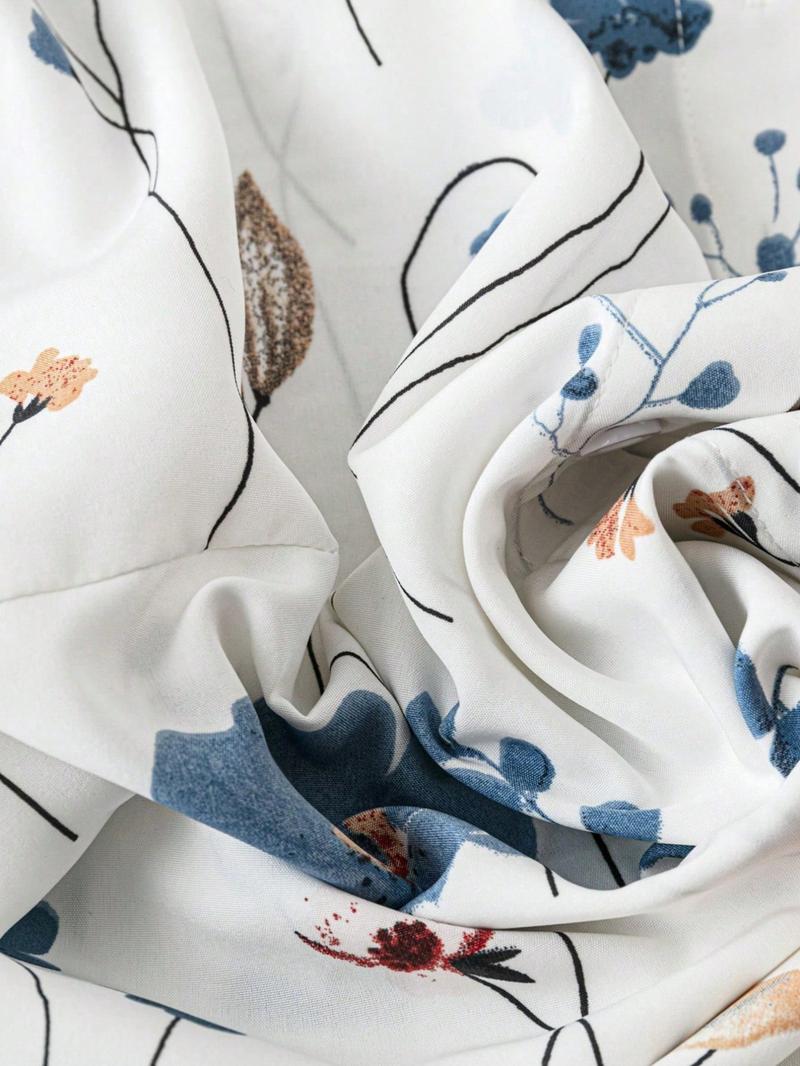 Women's Floral Print Shirt, Casual Short Sleeve Collar Top for Summer, Women's Clothing for Daily Wear