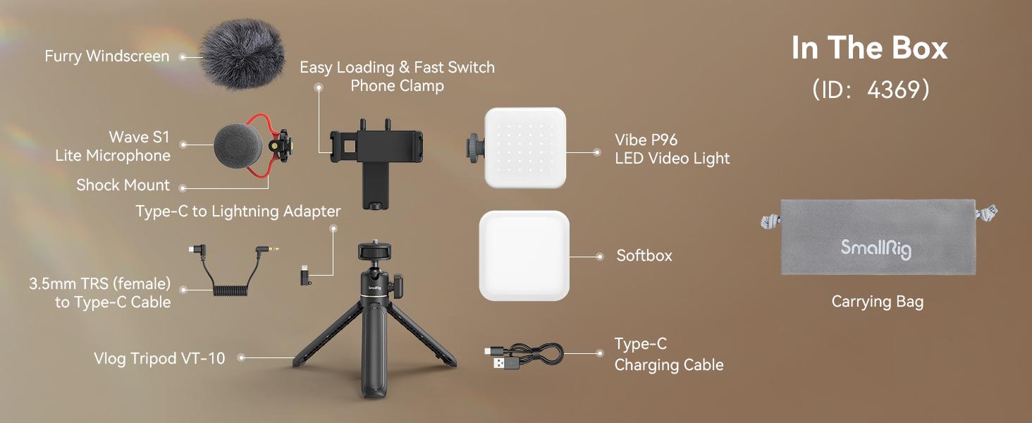 【Summerwins】SmallRig Phone Vlogging Kit for iPhone, Content Creator Smartphone Kit for YouTube and TikTok Starter, Video Equipment with Phone Tripod, Phone Mount / LED Video Light / Shotgun Mic - 4369 4364 4367 Selfie Accessories