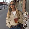 Women's Fall Winter Fashion Casual Zipper Stand Collar Knit Cardigan Sweater, Elegant Retro Design, Versatile Office Wear, Knitwear