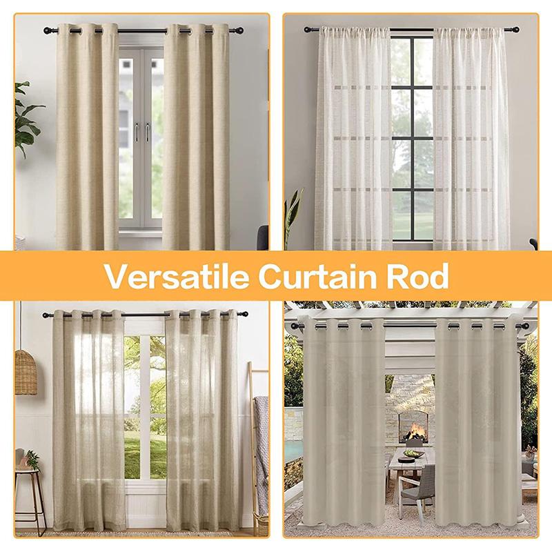 Inovaday Curtain Rods for Windows, 1 Inch Black Curtain Rod Set, Heavy Duty Drapery Rods with Adjustable Curtain Rods, Outdoor Curtain Rod with Ball Finials, Room Divider Curtain Rod for Living Room Bedroom Bathroom Interior Decoration Accessories