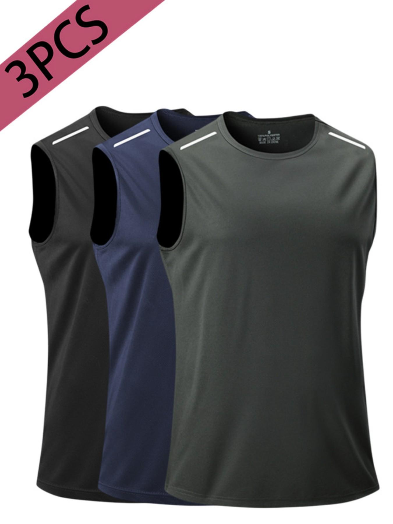 Men's Moisture-Wicking Sleeveless Training Vest, Reflective Detail Sportswear, Ideal for Running and Workouts, Casual Plain Style
