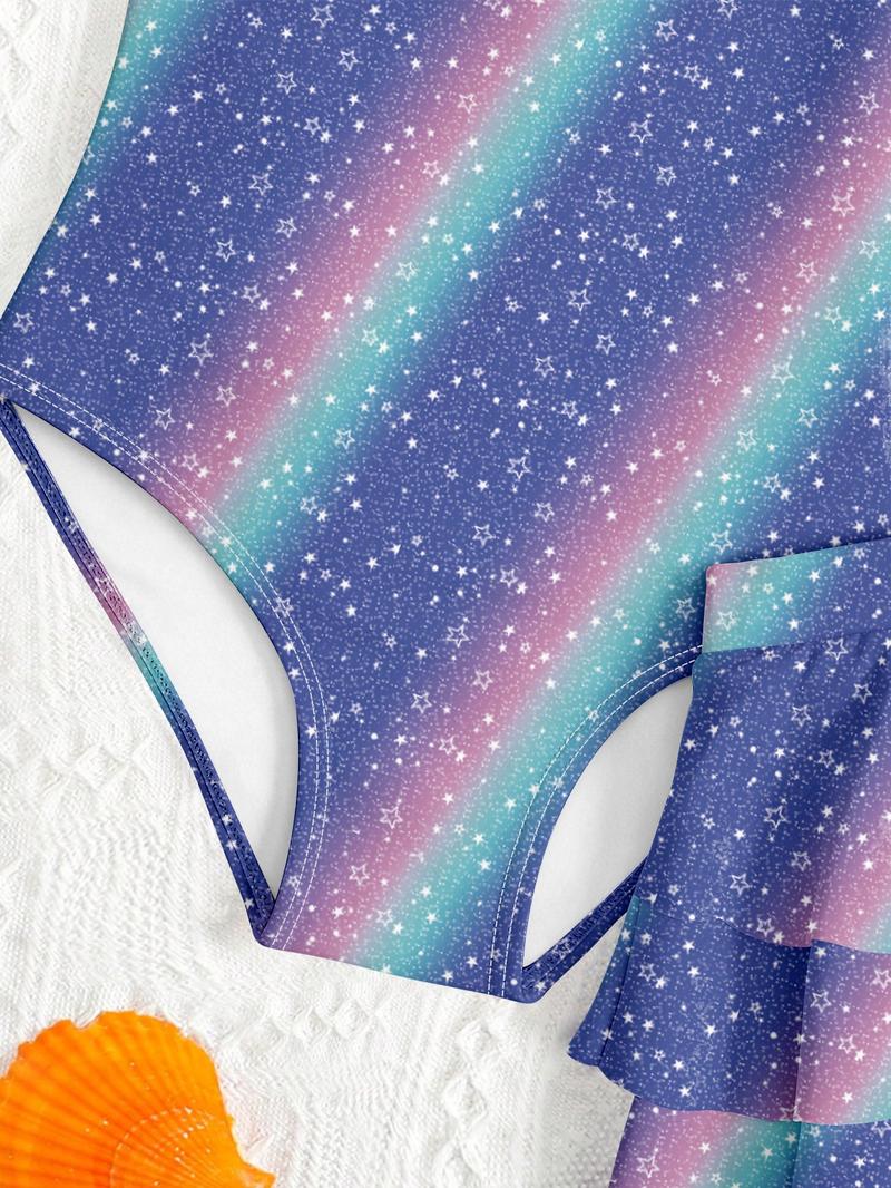 K-Pop Hunter Swimwear, Kpop Demon Hunters Beach Sweetheart Exclusive Swimsuit, Starry Gradient & Girl Group Print, Fashionable Halter Two-Piece Bikini