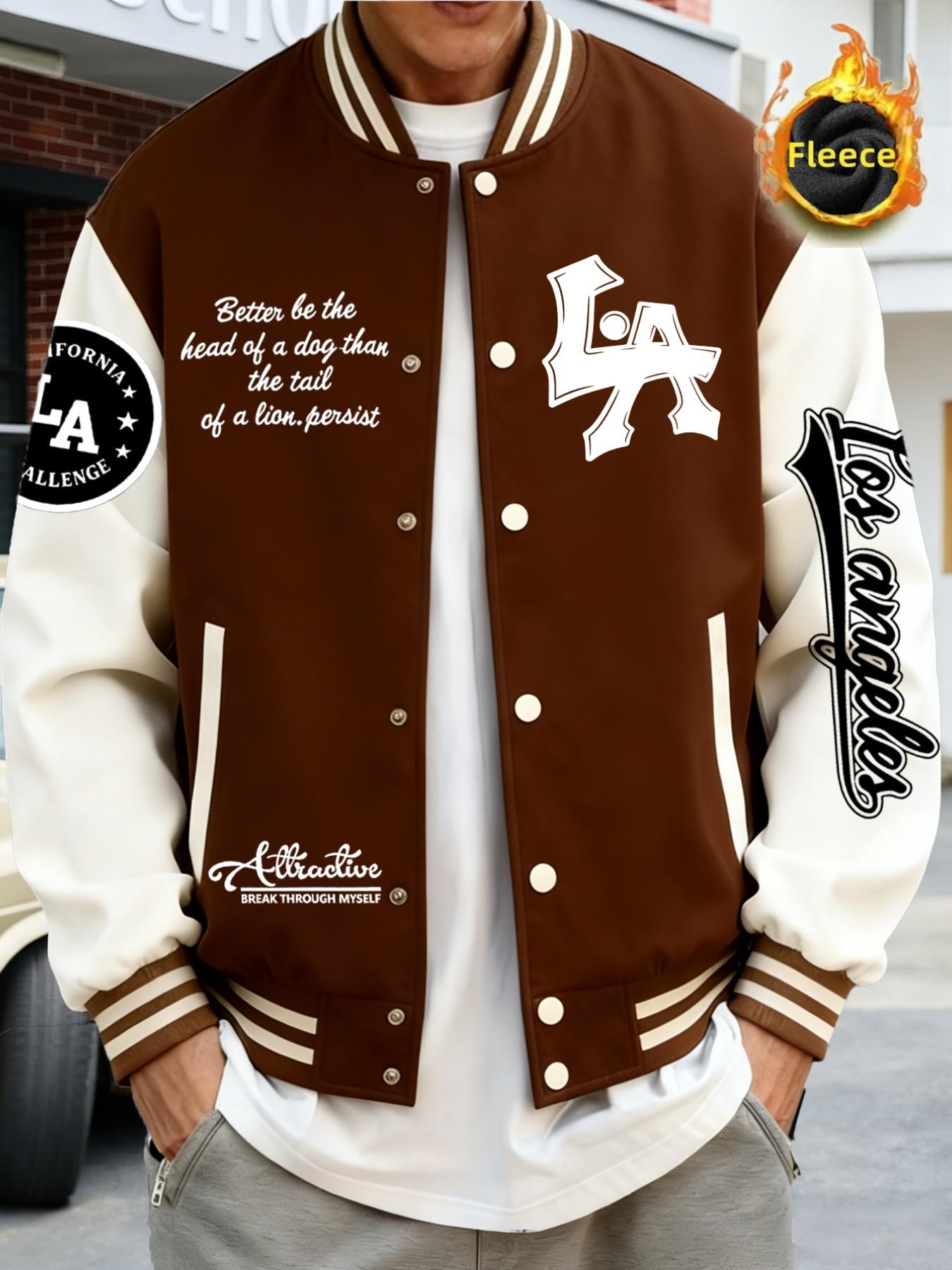 Trendy Baseball Jacket La Style, Colorblock Sleeves, Button Closure, Stretch Fabric, All Season Comfortable Outerwear, High-Quality Stitching