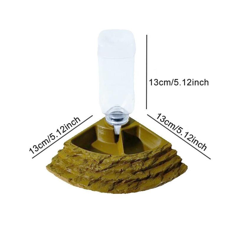 Automatic Feeder and Waterer for Reptiles, Resin Material, Lizard Snake Gecko Tortoise Rock-Like Drinking Bowl, Includes Plastic Bottle