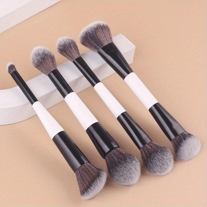 4-Piece Dual-Ended High-Quality Makeup Brush Set, Soft Fluffy Foundation, Contour, Eyeshadow, Blush Brushes, Beauty Tools